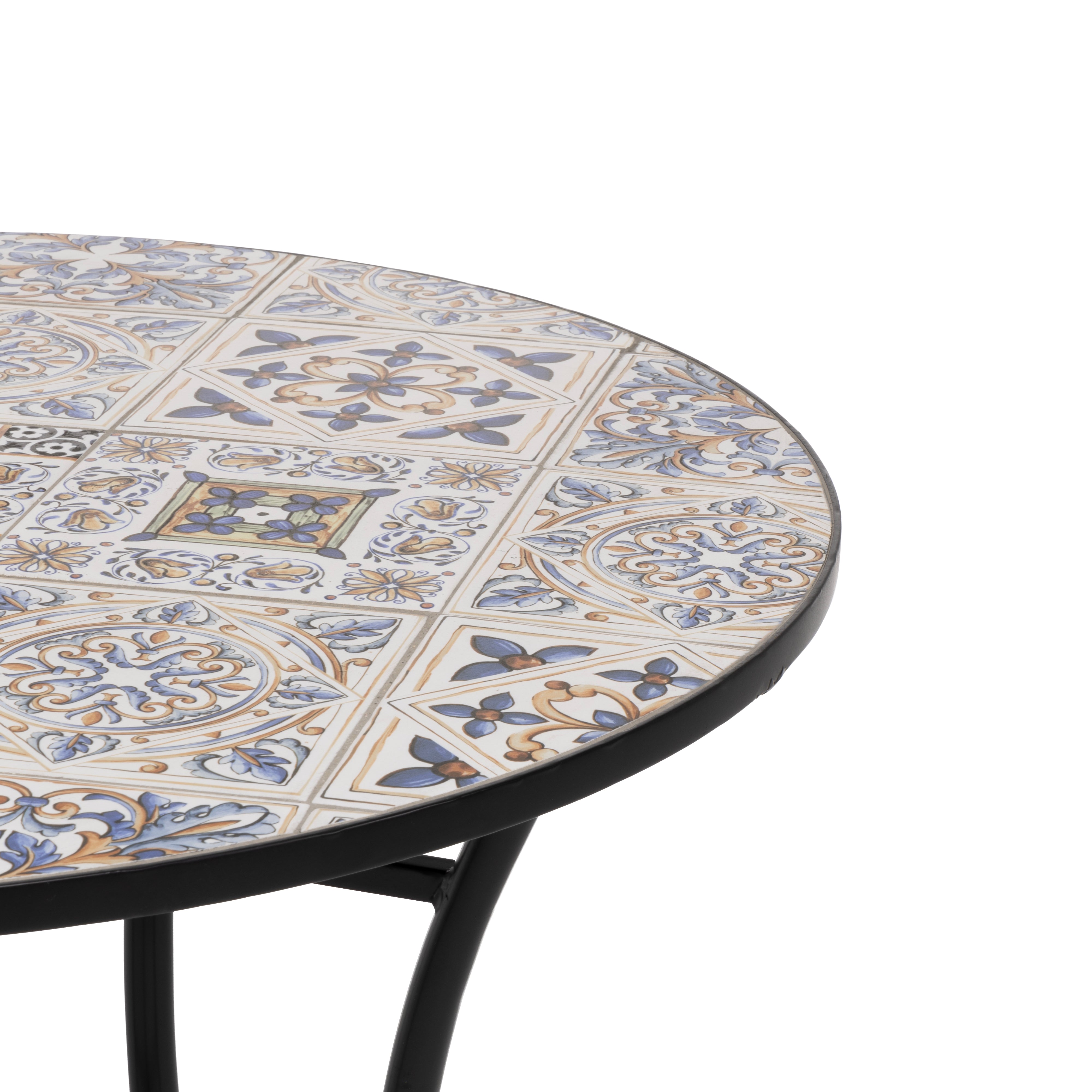 VESTIAMO CASA - Tavolo Tondo in metallo nero con top maioliche Blu - h75 cm diametro 90 cm